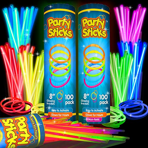 PartySticks Glow Sticks Party Supplies 200pk - 8 Inch Glow in the Dark...