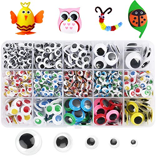 LotFancy 1100pcs Wiggle Googly Eyes for Crafts, Self-Adhesive Multi Colored...