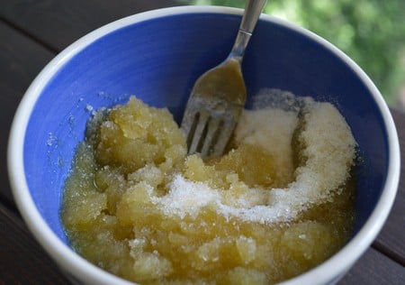stir sugar scrub ingredients to combine