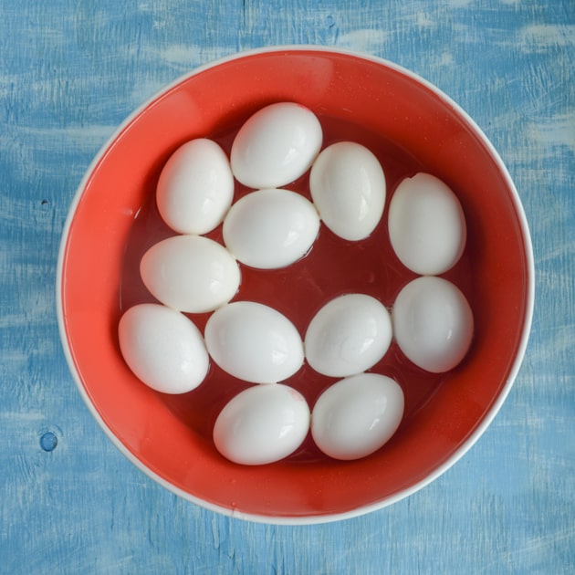 blown easter eggs being sanitized