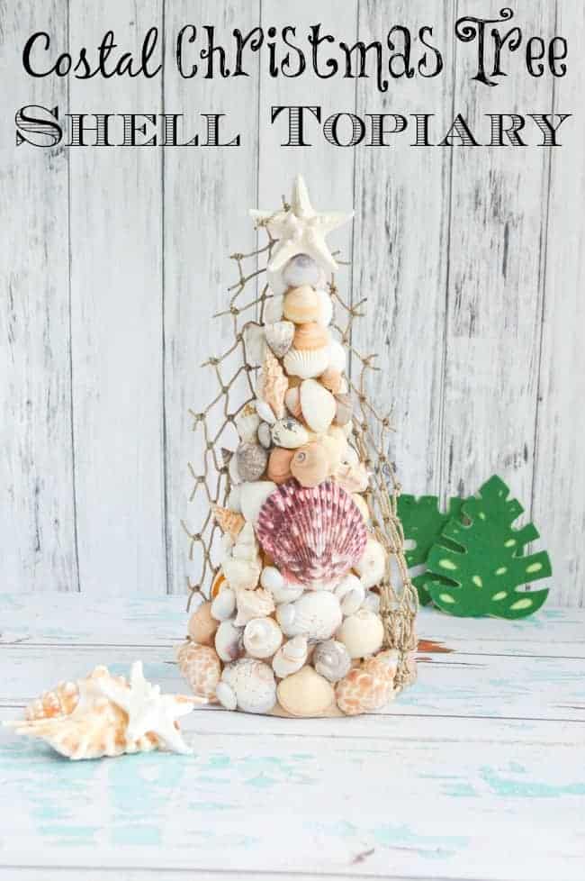 Seashell Christmas Tree Topiary With Limpets, Pearl Beads