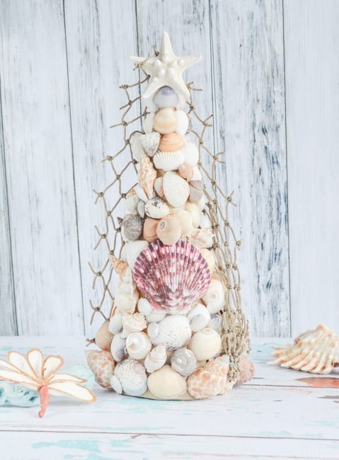 Seashell Christmas Tree Topiary With Limpets, Pearl Beads