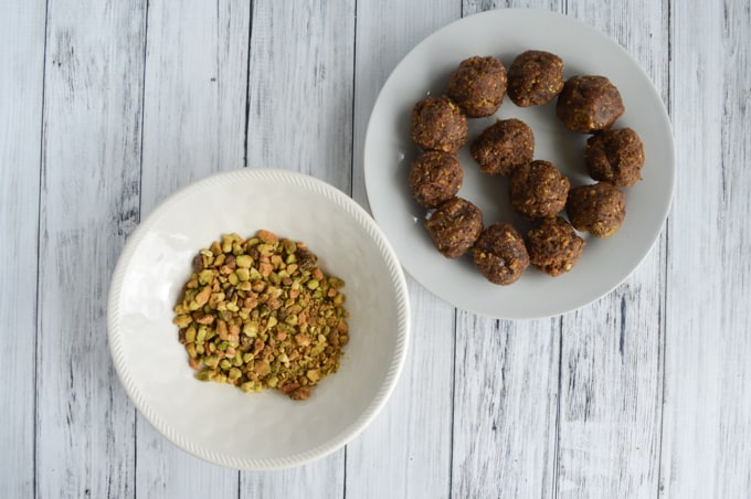 date balls and pistachios
