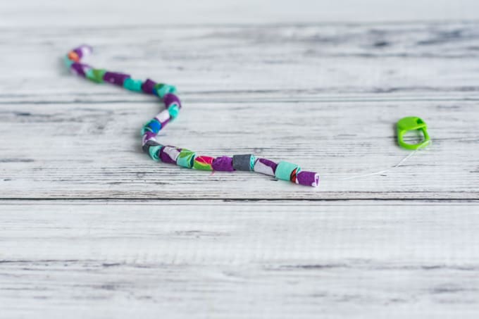 fabric bead bracelet in progress