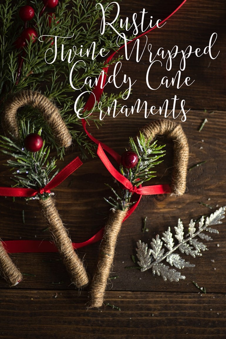 rustic twine wrapped candy cane ornaments