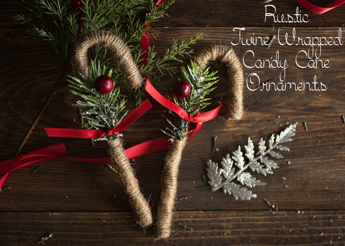 rustic twine wrapped candy cane ornaments