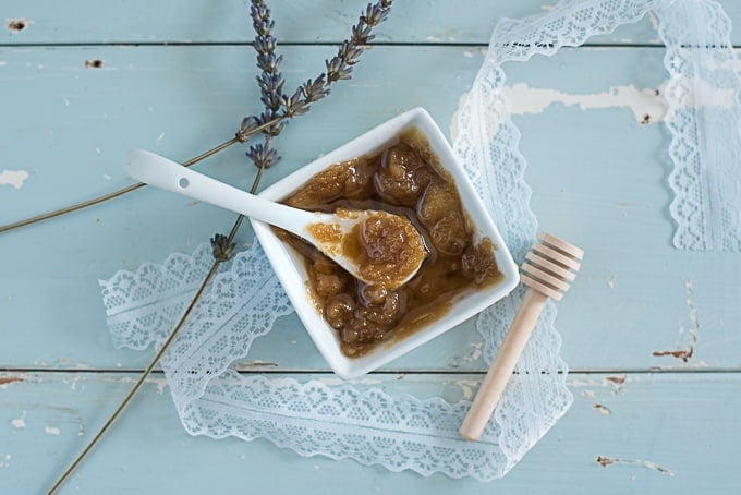 combine ingredients for honey almond lip sugar scrub