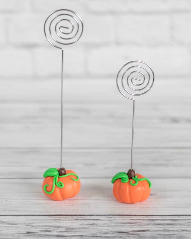 polymer clay pumpkin place card holders for Thanksgiving