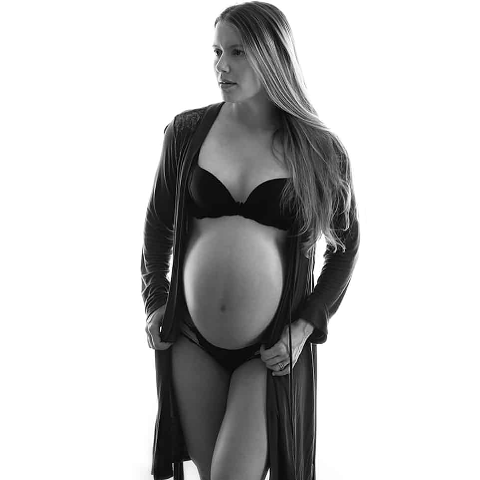 maternity photo in a bathrobe