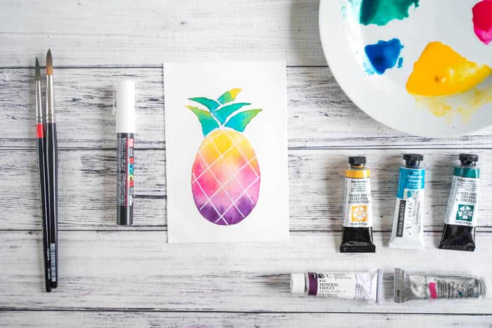 colorful watercolor pineapple tutorial