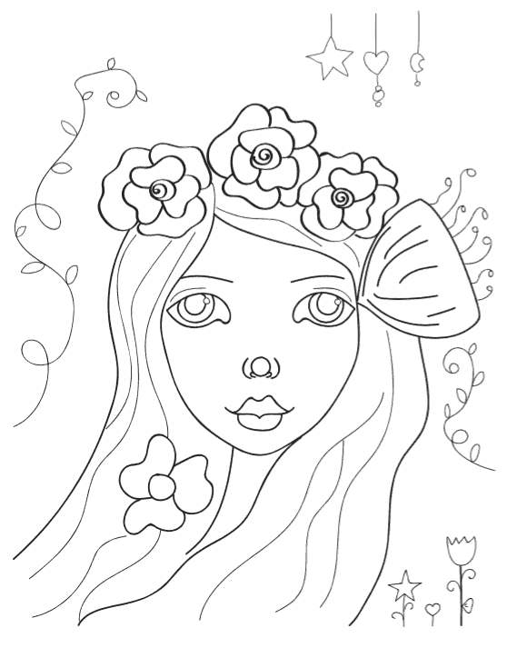 whimsical girl coloring page preview