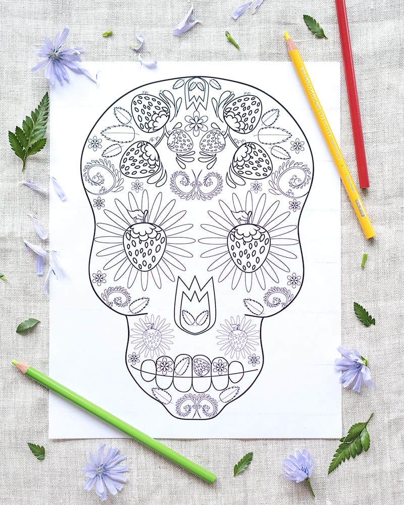 Free Printable Strawberry Sugar Skull Coloring Page The Artisan Life