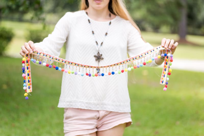 trim with beads and pompoms for DIY boho market basket