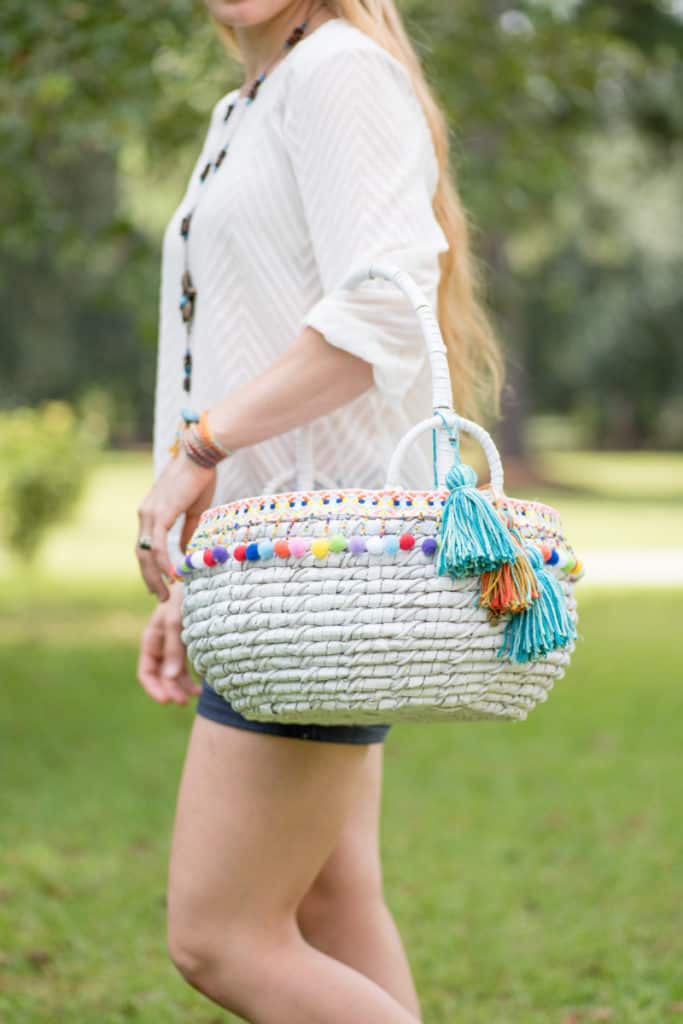 tutorial for DIY boho market basket with tassels