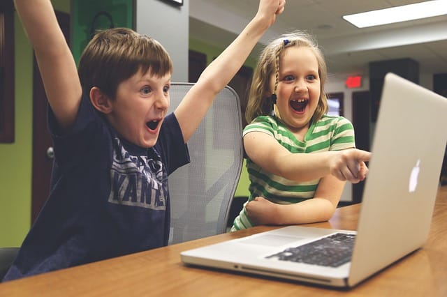 children playing a computer game