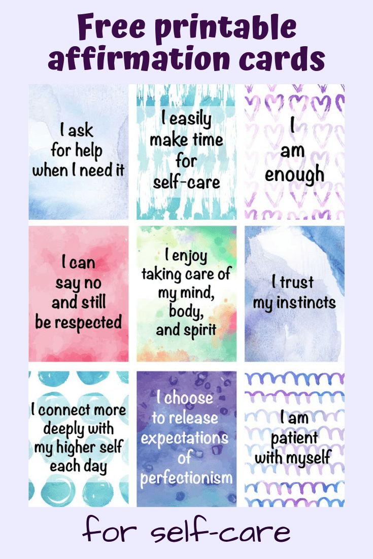 Free printable affirmation cards for self-care. Beautiful watercolor affirmation cards for free!