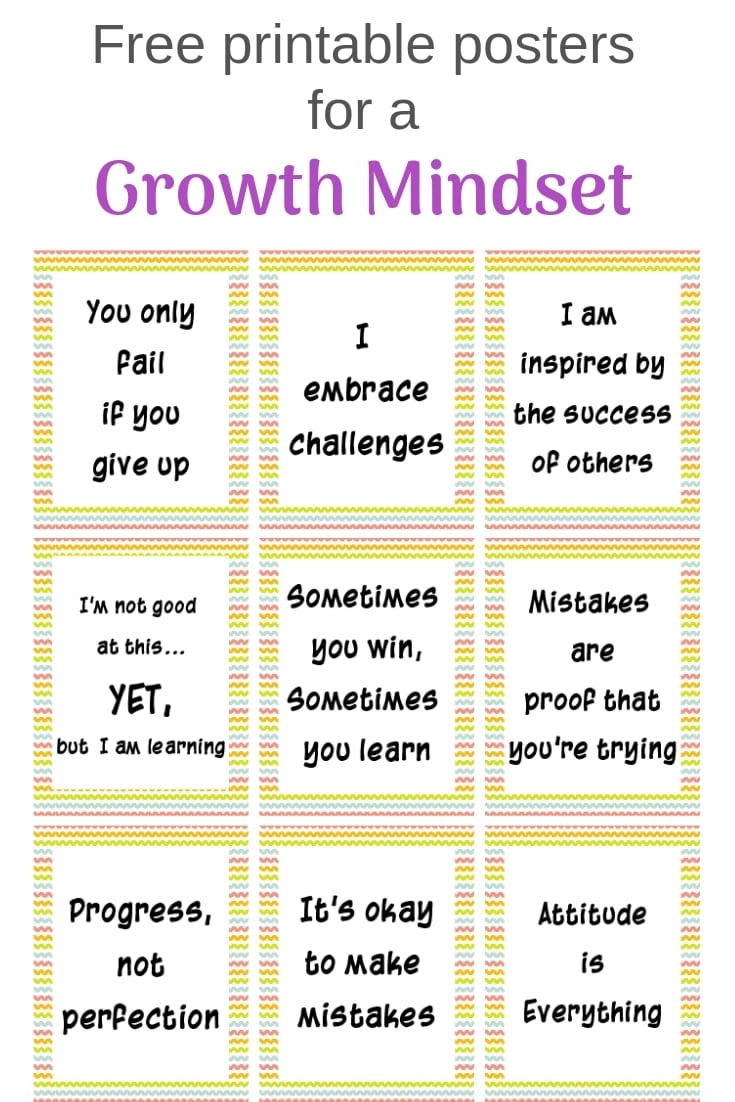 Grab these growth mindset bulletin board printables! Free printable posters for a growth mindset with a rainbow background #freeprintable #growthmindset