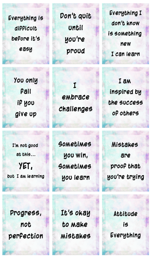 Growth mindset free printables with galaxy background