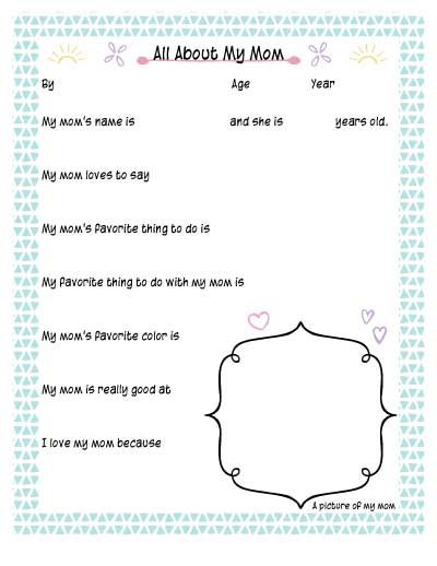 All about my Mom free printable worksheet