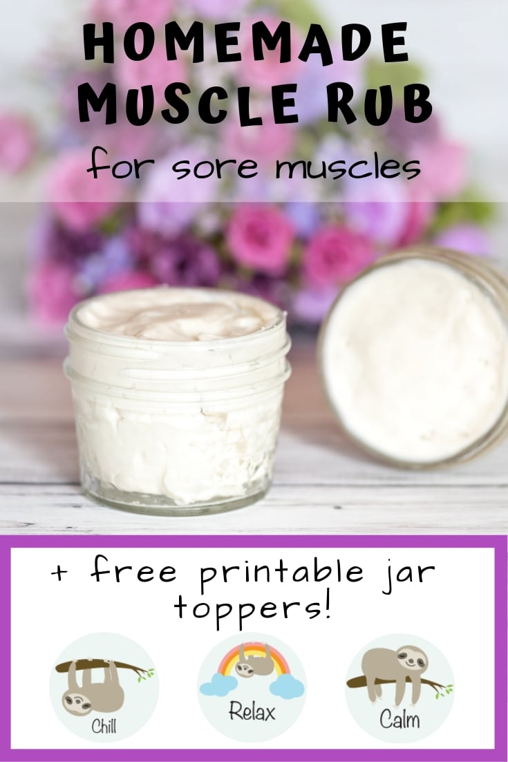 These sloth jar toppers are so cute! Homemade muscle rub with free printable mason jar toppers