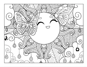 cute sun with butterflies coloring page