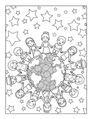 children holding hands coloring page