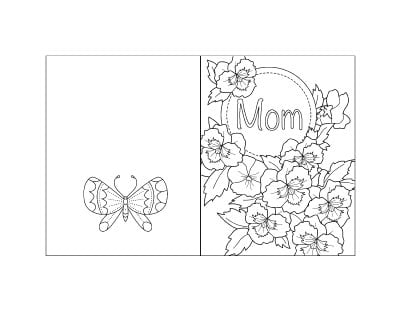 free printable Mother's Day card with violets to color