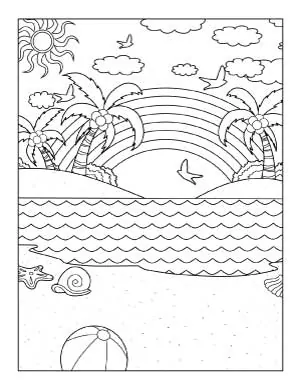 beach-with-a-rainbow-coloring-page