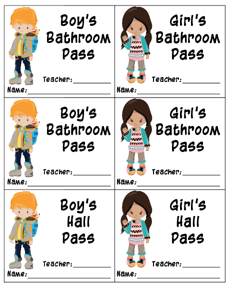 boys and girls bathroom passes and hall passes