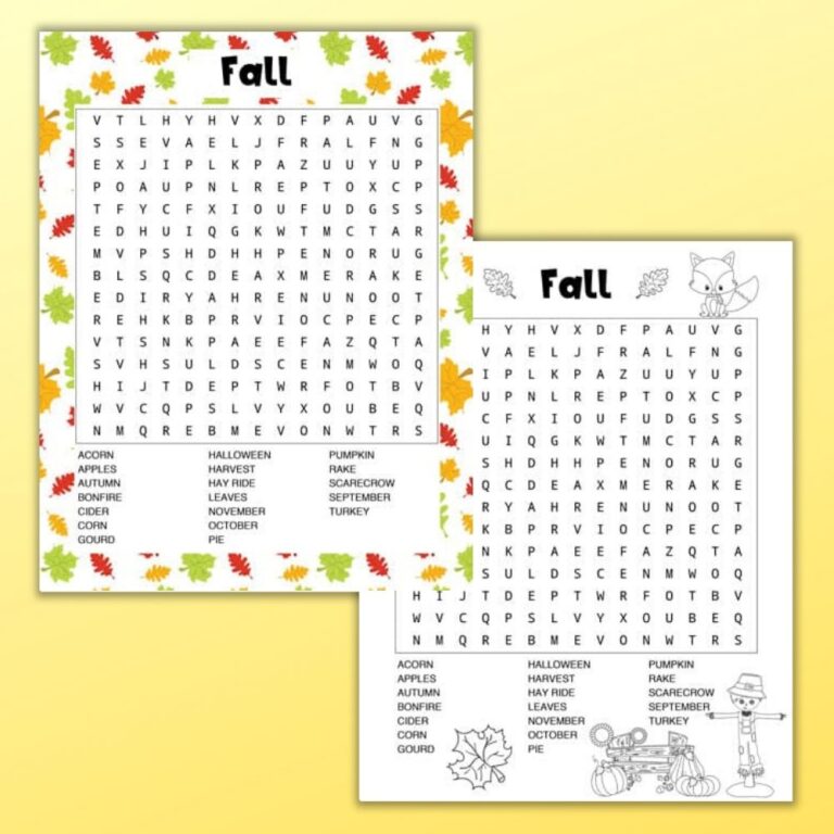 Free Printable Free Printable Fall Word Search (color &amp; black and white ...