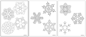 preview of 4 snowflake coloring sheets