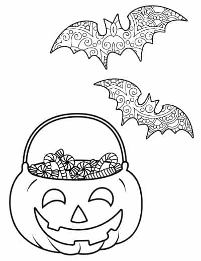 bats and candy coloring page