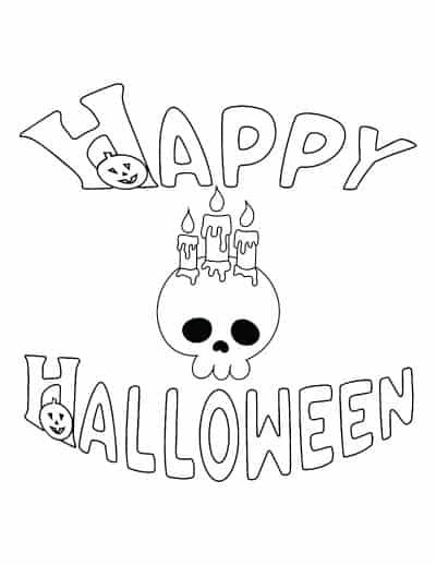 happy halloween coloring page with skull