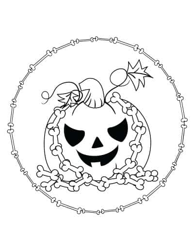 jack o lantern with bones coloring page