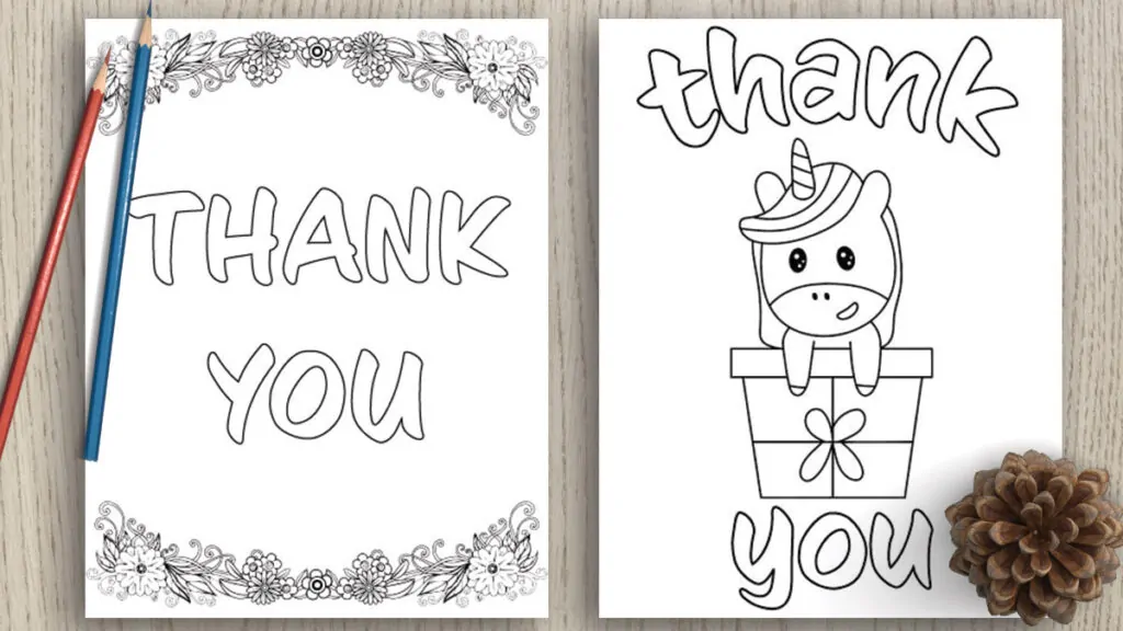 Print Your Own Adult Coloring Page Set of Two Color Your Own Thank You Card...