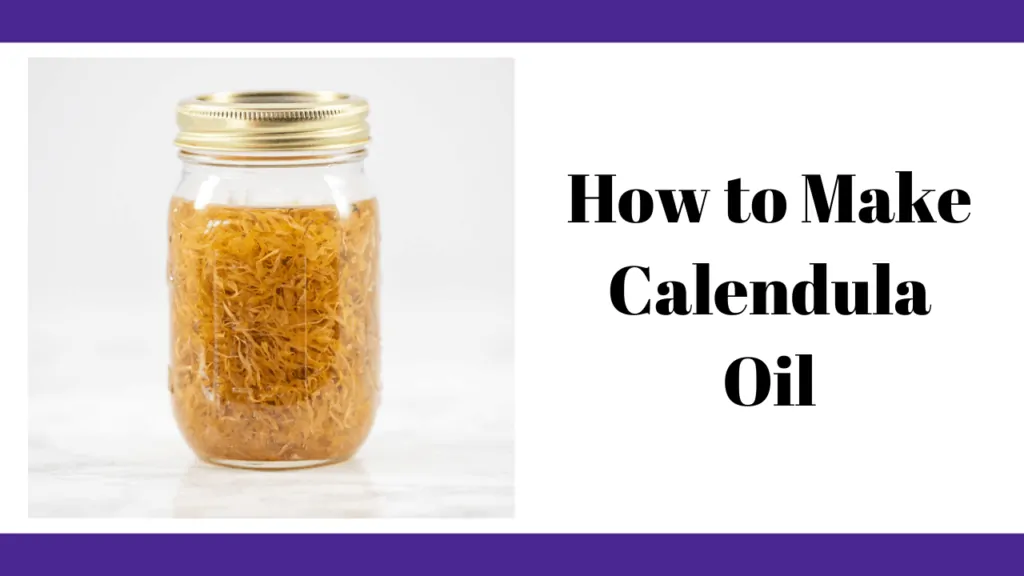a jar of calendula oil with caption "how to make calendula oil"