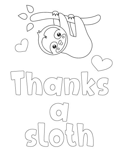 sloth thank you coloring page