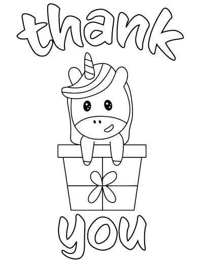 unicorn thank you coloring page