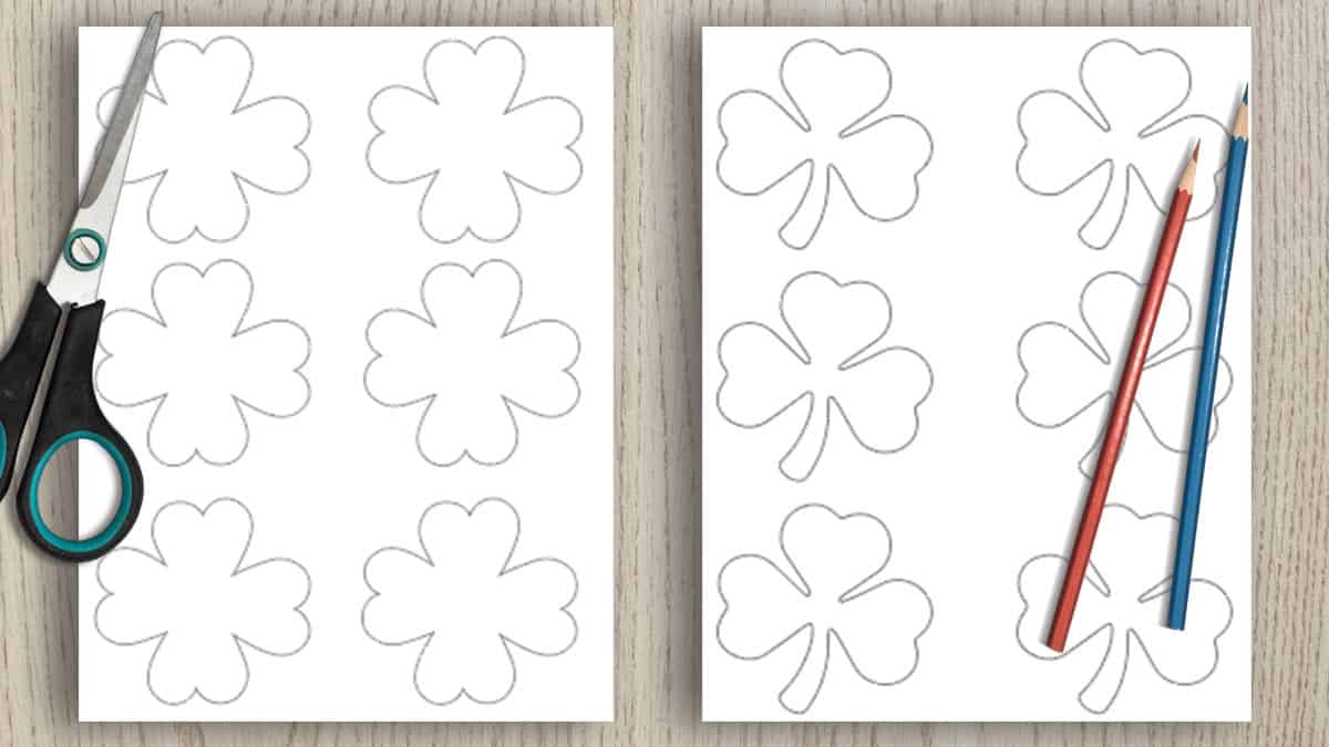 preview of two free printable shamrock templates