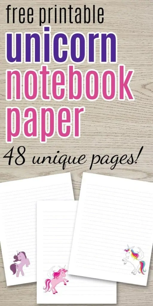 preview of free printable notebook paper with unicorns