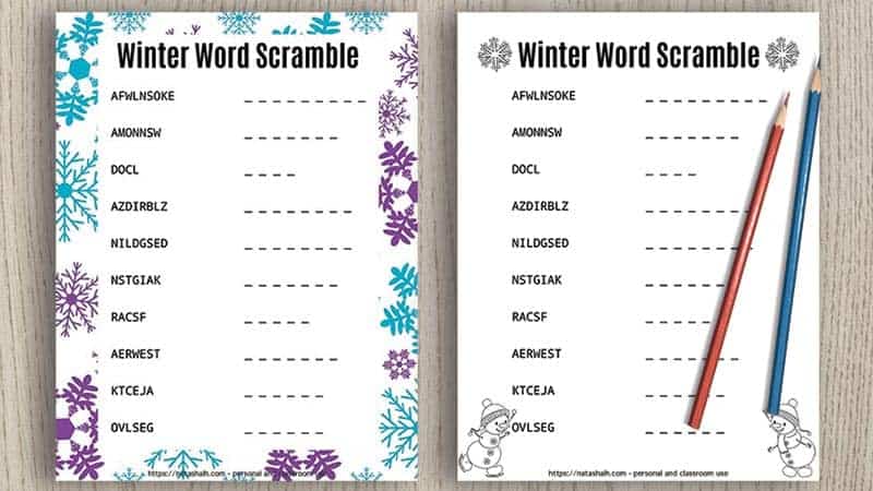 Winter Word Scramble - The Artisan Life