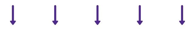 five purple arrows pointing down on a white background