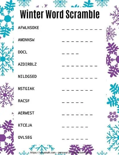 Winter Word Scramble - The Artisan Life