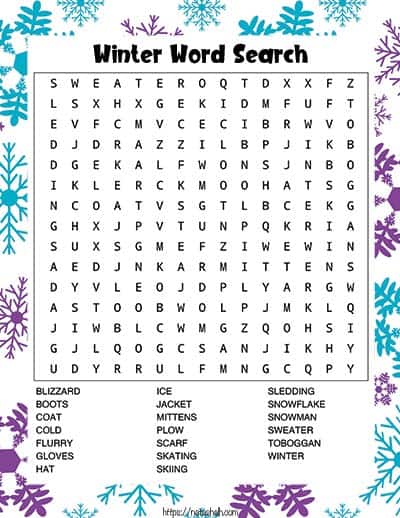 free printable winter word search