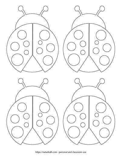 Four ladybugs with spots - free printable templates for crafts