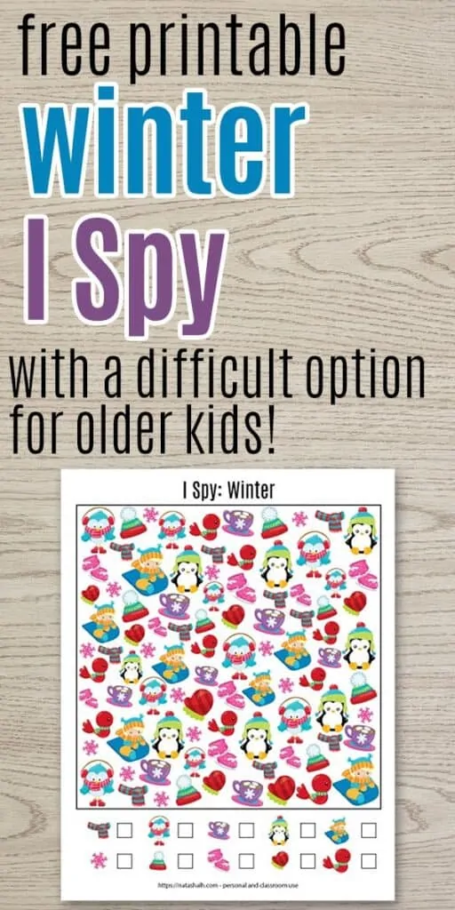 free printable winter I spy - difficult for older kids