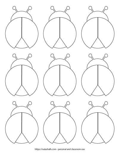 nine small spotless ladybug outlines on one page