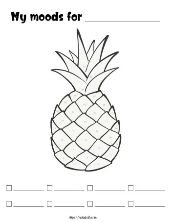 A monthly mood tracker pineapple with spaces to color