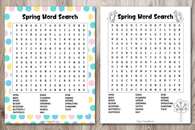 Free Spring Word Search Printable (cute color & ink-saving black and  white!) - The Artisan Life