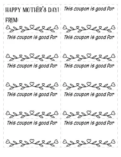 Free printable Mother's Day coupons to fill in. 